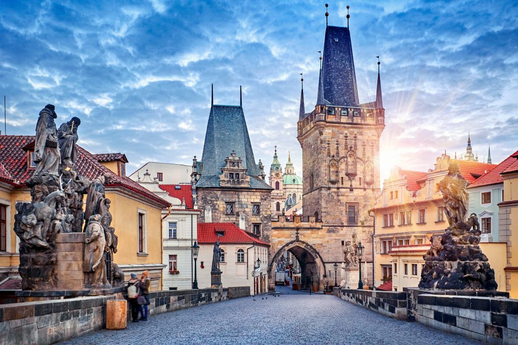 Sunrise on charles bridge in prague czech republic picturesque